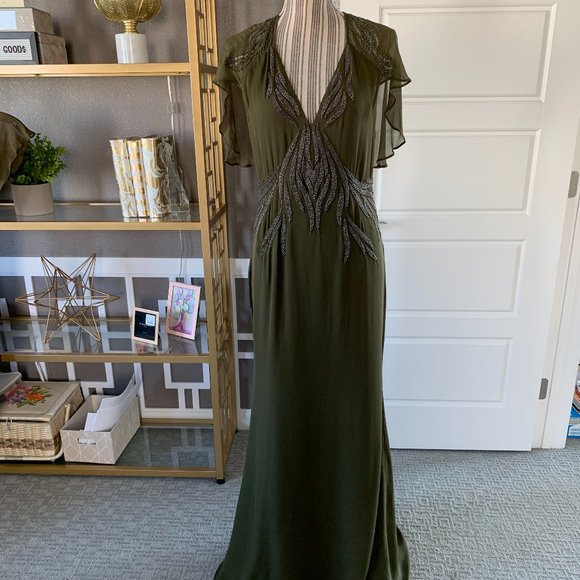 Haute Hippie Shaded Palm Bead Silk Gown NWT - Picture 3 of 12